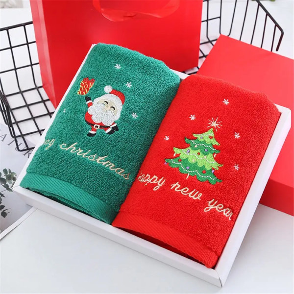1PC Christmas Pattern Design Hand Towels Washcloths Pure Cotton Towels Bathroom Decorative Face Towels Christmas Towels Gift