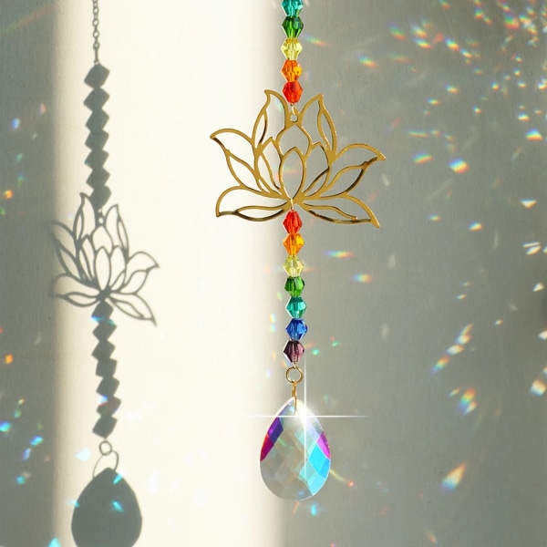 Lotus Sun Catcher Chakra Hanging Crystals Rainbow Suncatcher Charm Stained Glass Prism Sun Catchers Window Garden Home Decor