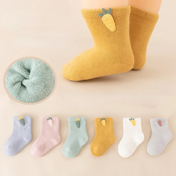 For 0-3 Baby Socks Terry Winter Thickening Warm Combed Cotton Cartoon Accessories Baby Socks Cute Radish Newborn Socks