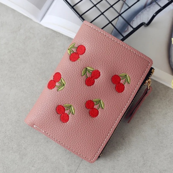 Fashion Small Wallet Ladies Fruits Embroidery Wallet Mini Card Pack Cute Girl Short Purse PU Leather Coin Purse Woman Wallet
