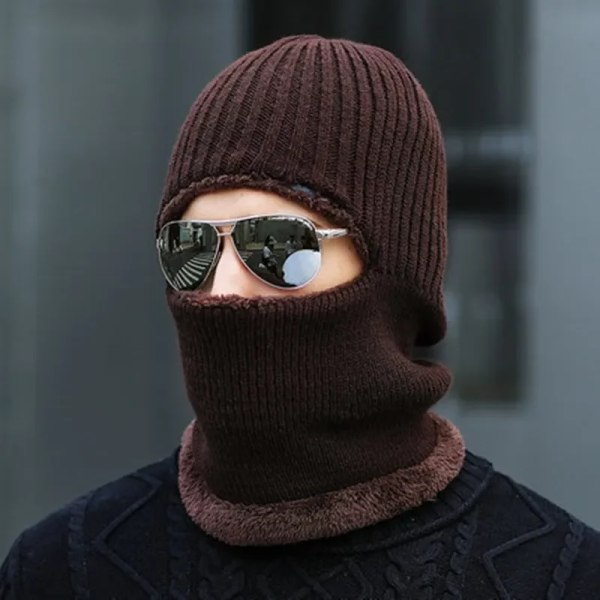 Men Knitted Winter Cap Balaclava Mask Warm Beanie Hats Adult Men Women Neck Warmer Thick Skullies Snow Ski Cycling Cold Weather