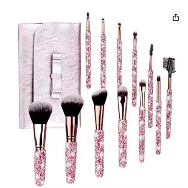 12Pcs/set Diamond-studded Makeup Brushes Gems Makeup Beauty Tools Full Diamond Loose Powder Foundation Concealer Brush Bling