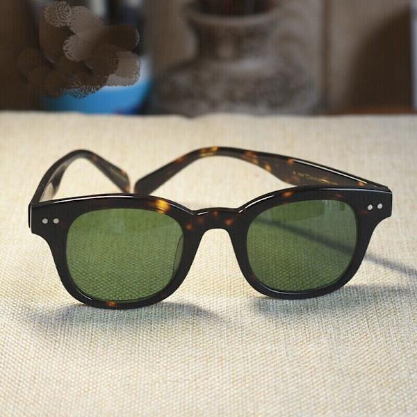 Retro Japan handmade sunglasses acetate tortoise frame green glass lens unisex