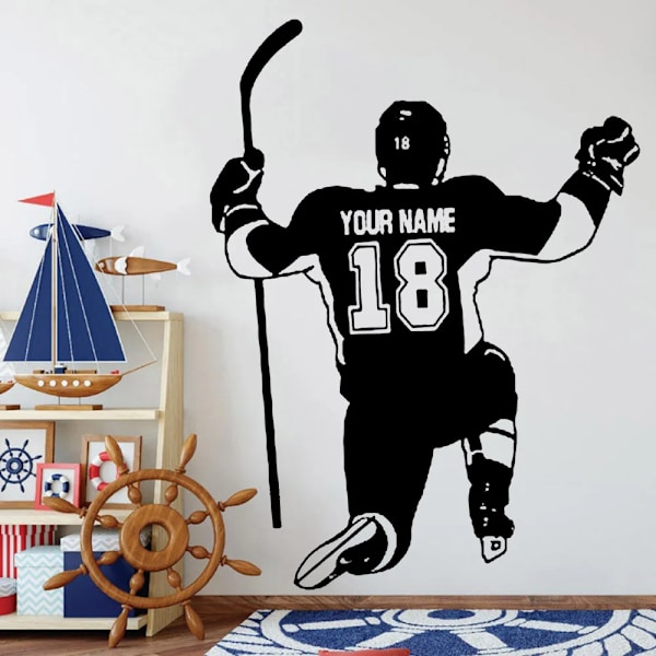 Hockey Player Wall Decals Personalized Name and Number Boys Room Decoration Vinyl Wall Stickers School Dormitory Art Decor Y992