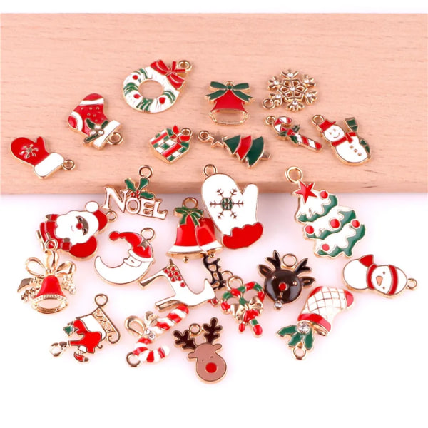 24x Mixed Metal Enamel Charms Christmas Pendants Ornaments Beads for Bracelet Earrings Jewelry Making Xmas Tree Decor Kids Gift