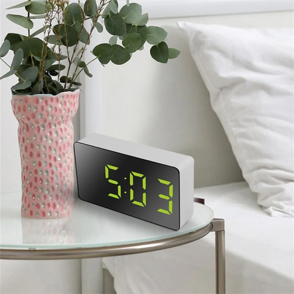 Led Alarm Clock Digital Children Electronic Alarm Clocks Curved Screen Mirror Temperature Clock With Snooze Function Desk Clock
