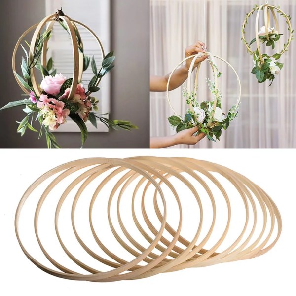 5Pcs 19cm Ring Round Wooden Ring Bamboo Hoop Frame DIY Wreath Decorative Circle Craft Tools Wedding Decoration