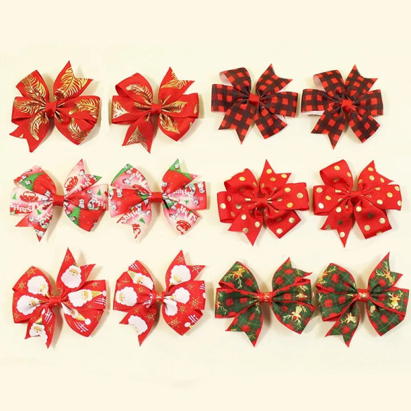 6pcs/set Christmas Bows New Year Party Decor Hair Bows for Girl Kids Hair Christmas Decorations Supplies Baby Hair Accessories