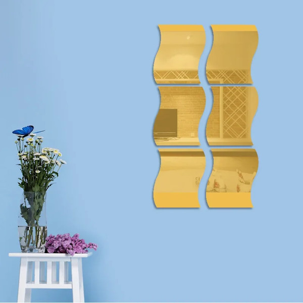 Six pack wave combination mirror three-dimensional wall stickers children's room wall stickers mirror wall stickers room decor