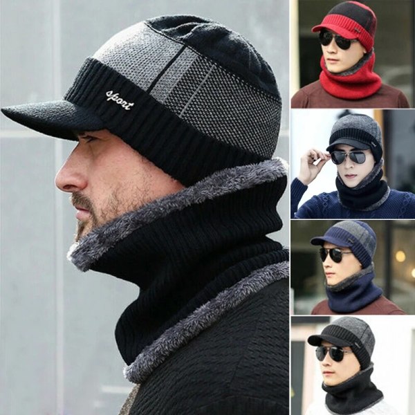 Ski Cap Scarf Set Skullies Beanies Hat Winter Warm Wool Knitted Beanies Men Male Gorgas Bonnet Hats Christmas Father Cap Gift