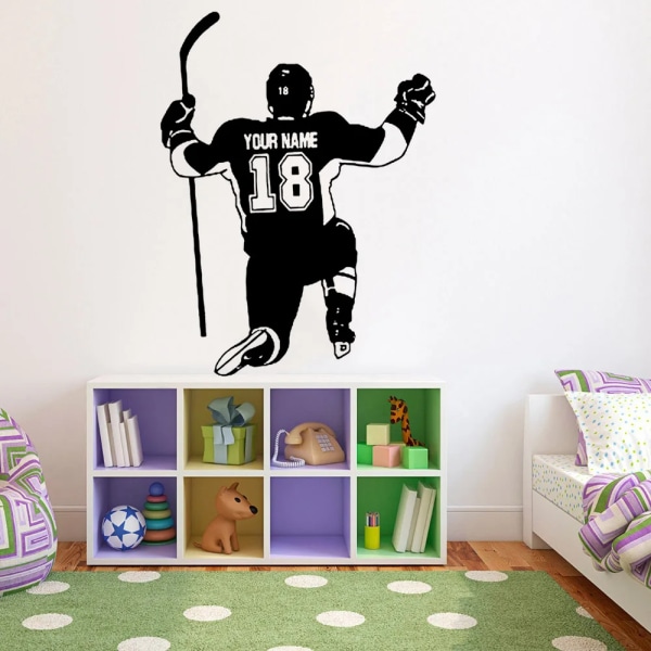Hockey Player Wall Decals Personalized Name and Number Boys Room Decoration Vinyl Wall Stickers School Dormitory Art Decor Y992
