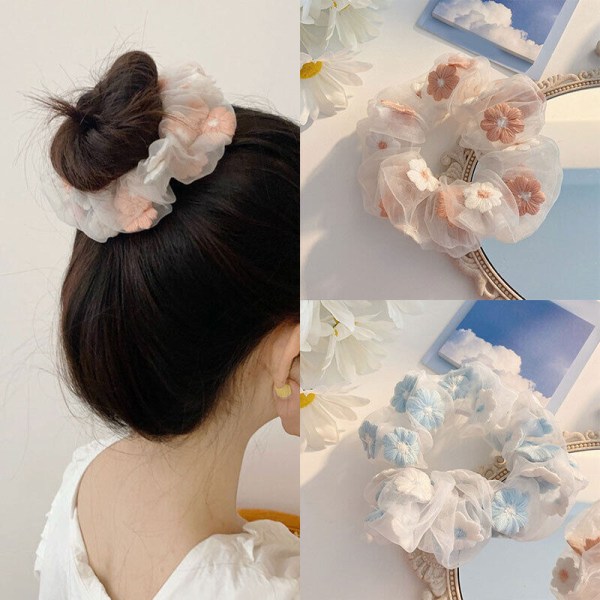 Womens Transparent Tulle Hair Scrunchies Elastic Hair Rope Hair Ring Ponytail