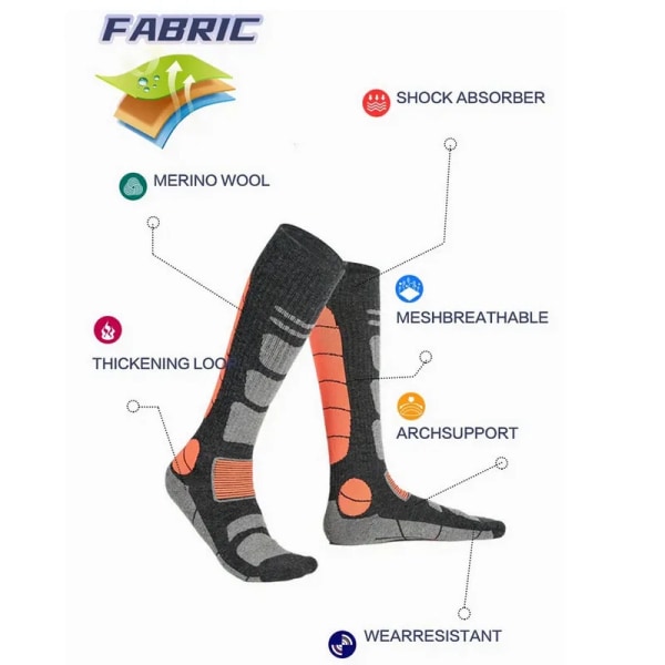 1 Pair Merino Wool Ski Sock Winter Thermal Sock Men Women Sports Sock Thick Long Compression Warm Sock For Hiking Camping Sock