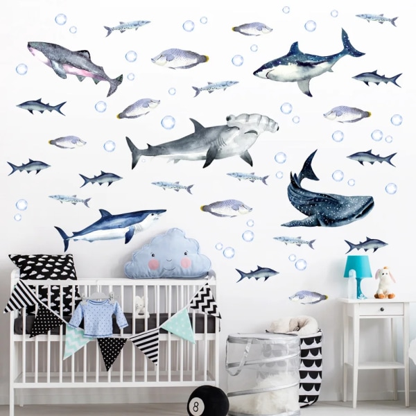 Group of Sharks Wall Stickers Waterproof Wall Decals for Kids room Bedroom Bathroom Wall Decor Removable Sticker for Home Decor