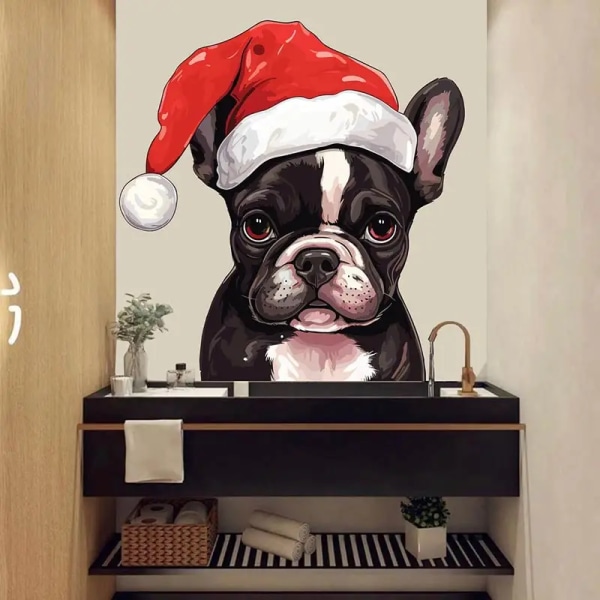 M499 Funny Pug Dog Christmas Wall Sticker Bathroom Toilet Decor Living Room Cabinet Refrigerator Home Decoration Decals