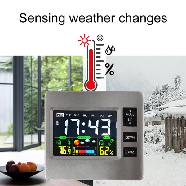 Modern Digital Alarm Clock with Time Date Temperature Humidity Display