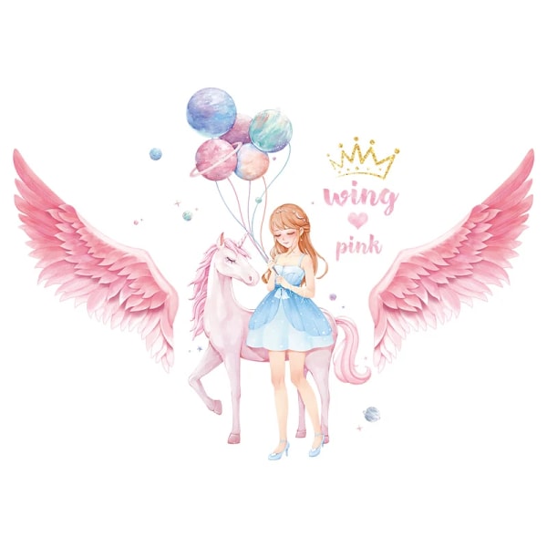 Cartoon Unicorn Balloon Wing Removable Wall Stickers for Girl Room Background Decor Art Decal Eco-friendly DIY Decoration Poster