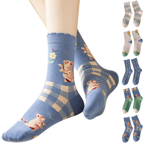 5pairs  Women Printing Lace Socks Autumn And Winter Cute Bubble Fishnet Stockings Open