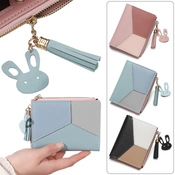 Women's Wallet PU Leather Women's Short Wallet  Zipper Purse Patchwork Fashion Panelled Wallets Trendy Coin Purse Card Holder