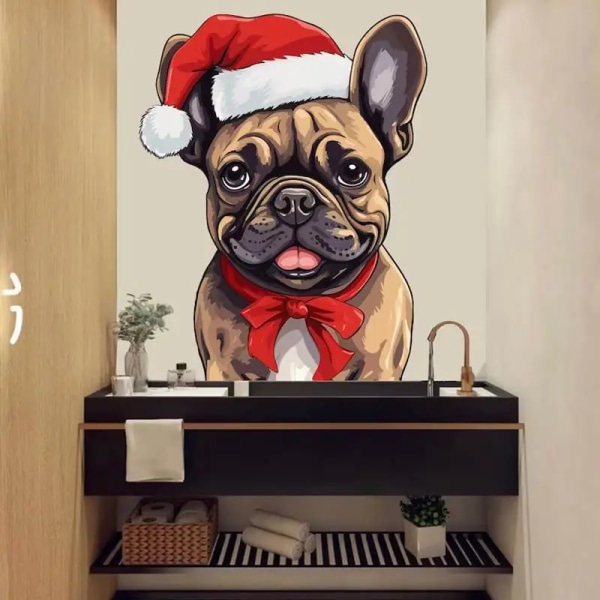 M499 Funny Pug Dog Christmas Wall Sticker Bathroom Toilet Decor Living Room Cabinet Refrigerator Home Decoration Decals