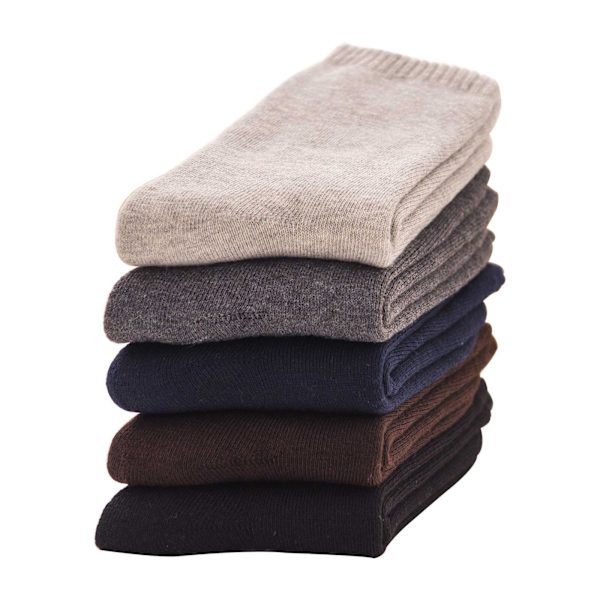 5 Pairs Versatile Plush Thick Medium Socks Casual Warm Cotton Solid Color Socks