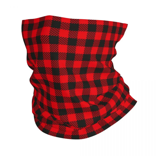 Red And Black Checkered Plaid Winter Headband Neck Warmer Hiking Cycling Tube Scarf Geometric Gingham Face Bandana Gaiter