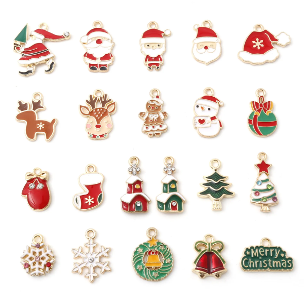 Cute Cartoon Christmas Charms Multicolor Enamel Santa Claus Snowman Gold Color Metal Pendants DIY Making Necklace Jewelry,10PCs
