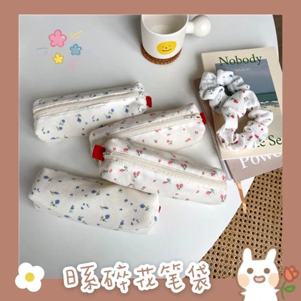 Cute Simple Flower Pen Bag for Girls Kawaii Stationery Large Capacity Pencil Case Pen Box Cosmetic Pouch Storage Bag