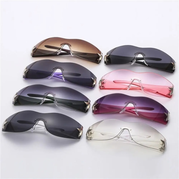 Rimless Y2K Sunglasses for Women Men 2000'S Trendy Wrap Around Eyewear Oversized Punk Goggle One Piece Shades Sports Sun Glasses