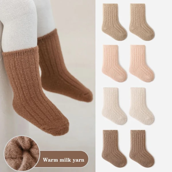 3 Pairs/Lot Warm Baby Socks Autumn Winter Thick Loose Solid Color Kids Mid-Tube Cotton Socks For Boys And Girls