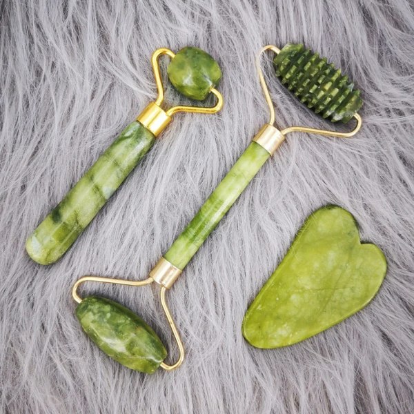 Natural Jade Roller Massager for Face Body Back Foot Massage Roller Facial Liftting Anti-wrinkle Double-end Gua Sha Jade Stone