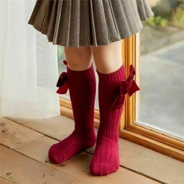 3pairs  Socks Cotton Long Knee Girl High Socks Dress School Bow Stockings