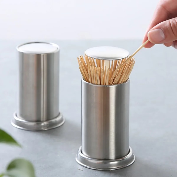 Automatic Stainless Steel Toothpick Holders Hotel Restaurant Cotton Swab Box Storage Containers Barrels Kitchen Bar Table Decor