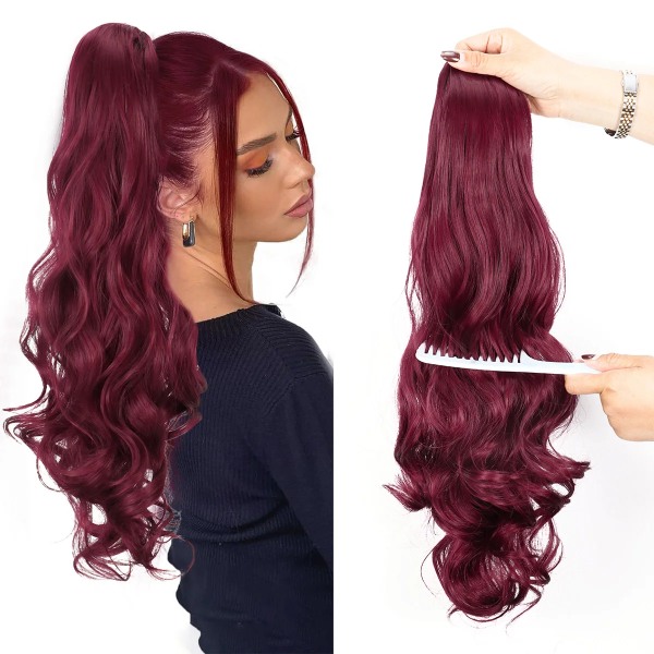 24 Inch Long Body Wave Ponytail hair Extension Synthetic Heat Resistant Long Drawstring Curly Wavy Ponytail Hairpieces For Women