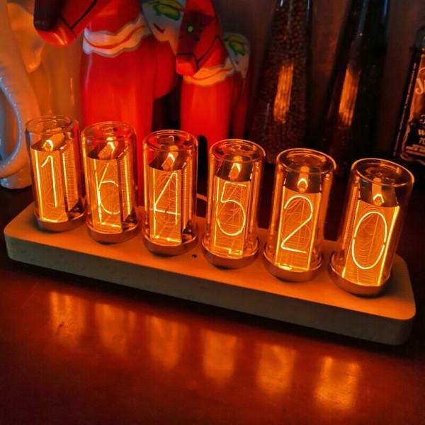 6-Digit LED Glow Tube Alarm Solid Wood Nixie Tube Alarm Clock Assembled tps