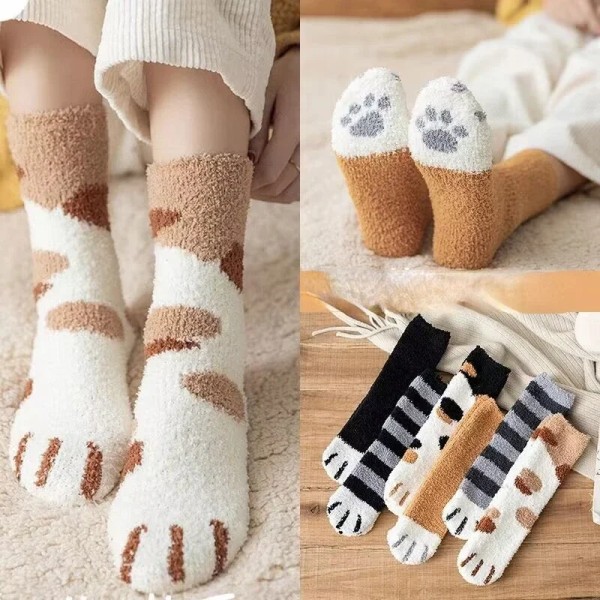1pair Winter Lamb Kawaii Cartoon Socks for Women Cute Dog Cat Paw Pattern Fleece Warm Thicken Funny Plush Socks Home