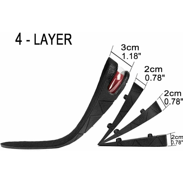 4-Layer Unisex Height High Increase Shoe Insoles for Men Women Shoe Pad Lift Kit