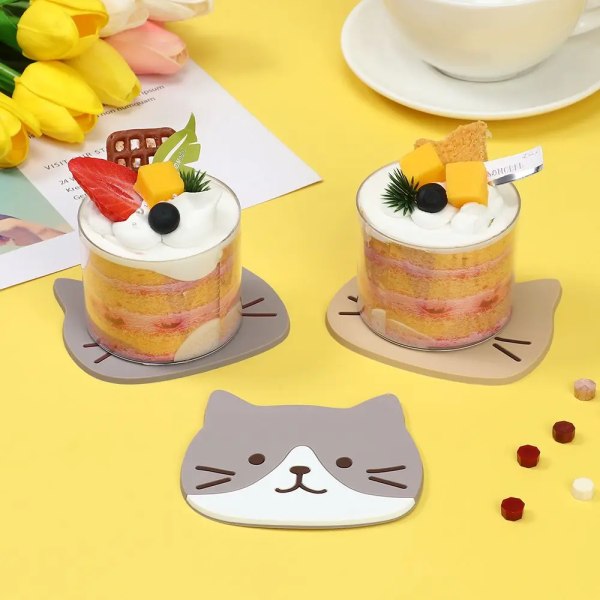 Non-slip Cat Shaped Silicone Cup Mat Holder Coffee Tea Drinks Cartoon Coaster Hot Drink Stand Kitchen Insulated Pad Accessories