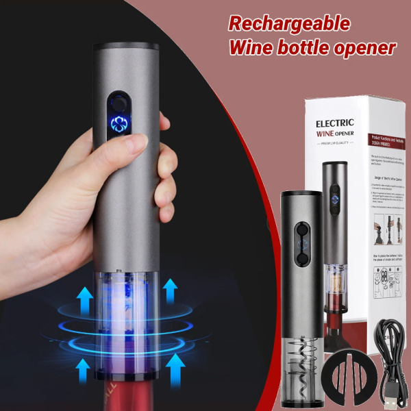 Rechargeable Electric Wine Opener Stainless Steel Wine Bottle Corkscrew Opener with Foil Cutter Wine Lover Gift Bar Accessories