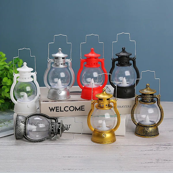 Retro Portable Lantern Vintage LED Light Christmas Decoration Halloween Electronic Candlestick Bar Atmosphere Layout Light