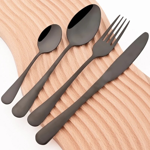 Black Gold Cutlery Set Stainless Steel Dinnerware Set 16Pcs Knives Forks Coffee Spoons Flatware Set Kitchen Dinner Tableware Set