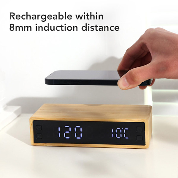 Bamboo Digital Alarm Clock Bedside Alarm Clock - Wireless Charging 3