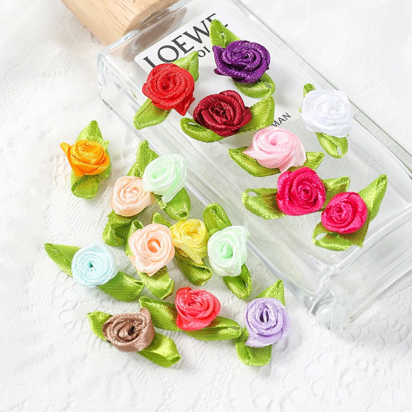 100Pcs Mini Rose Artificial Flowers Heads 2cm Buds Fabric Flower Wedding Decoration Craft Supplies Ribbon Bow-Knot Gift Decor