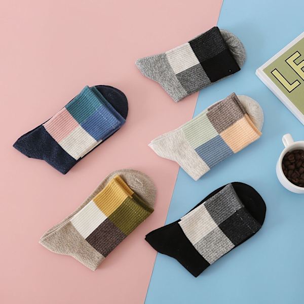 5 Pairs Autumn Winter Cotton Couples' Versatile Color Contract Medium Socks