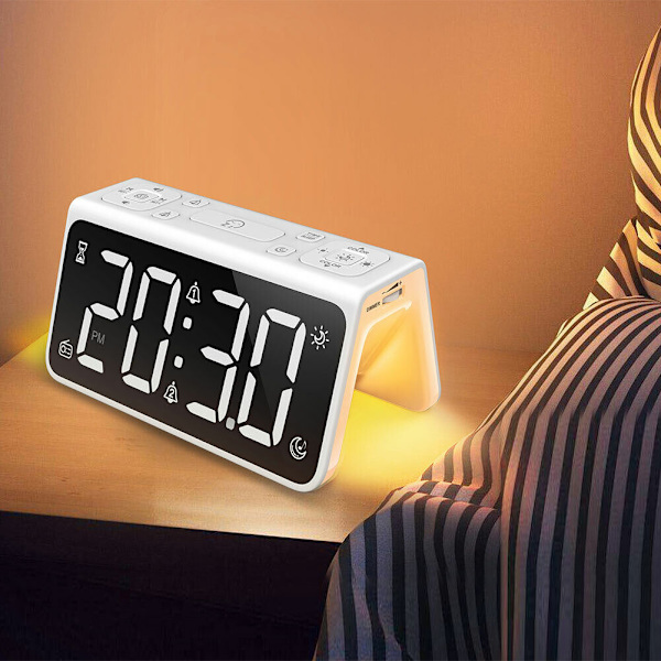 6.5" LED Digital Snooze Dual Alarm Clock FM Radio Timer 2 USB 7 Colorful Light