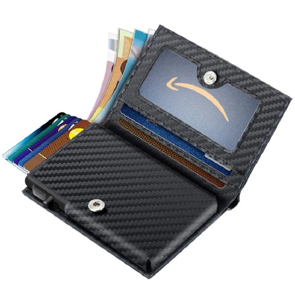 Carbon Fiber Leather Business Metal Aluminum Wallet for Men RFID Blocking  100% Genuine Leather Slim Pop Up Card Holders