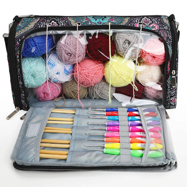 New Yarn Storage Bag With Maple Leaves Knitting Tote Bag Orange Square Bag for Thread Wool Yarn Crochet Hooks Knitting Needles