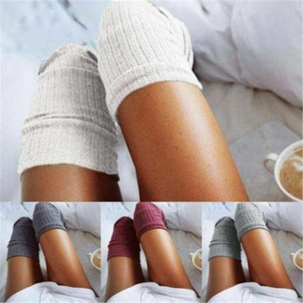 Warm Knit Winter Socks Knee Stockings Women's Over Knee Long Socks white