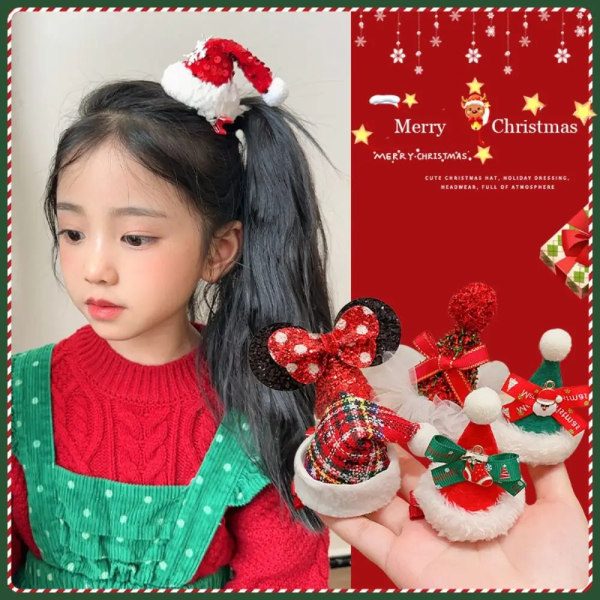 8pcs  Bowknot Christmas Hairpin Merry Christmas Decor Sequin Children Deer antler Hair Clip Korean Hair Accessories Red Barrette