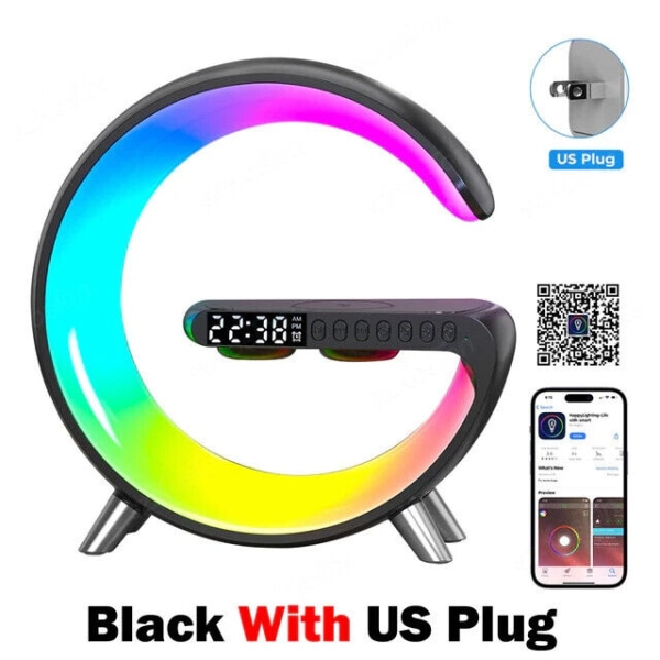Smart G Lamp - Bluetooth Speaker Wireless Charger RGB Alarm Clock - Black